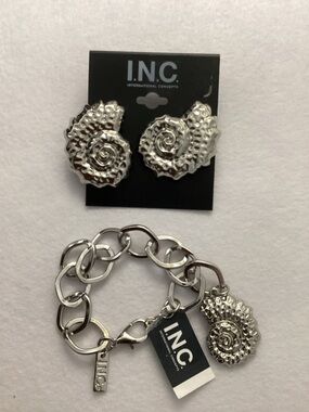 INC International Concepts Silver-Tone Shell Charm Bracelet & Matching Earrings